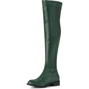 Women's Green Knee High Comfortable Thigh High Daily Low Flat Heel Long Boots